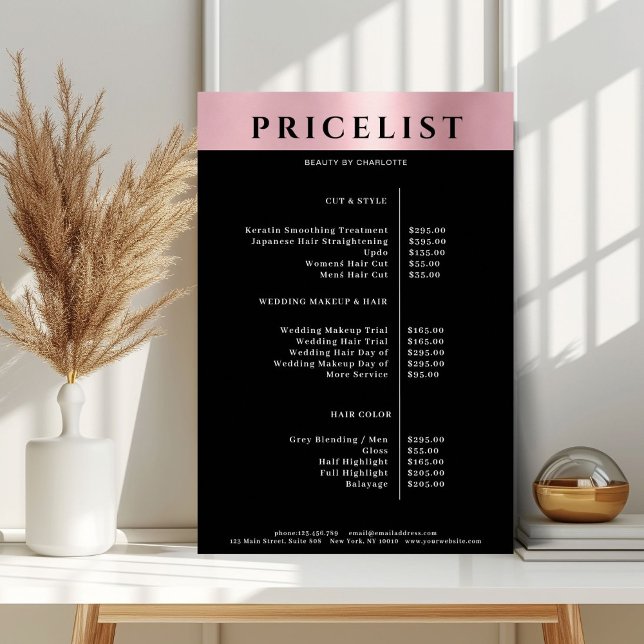 Modern Enkel Roseguld Salong Prislista Affisch (Skapare uppladdad)