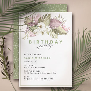 Modern enkel Sage Grönt Tropical Summer Birthday Inbjudningar