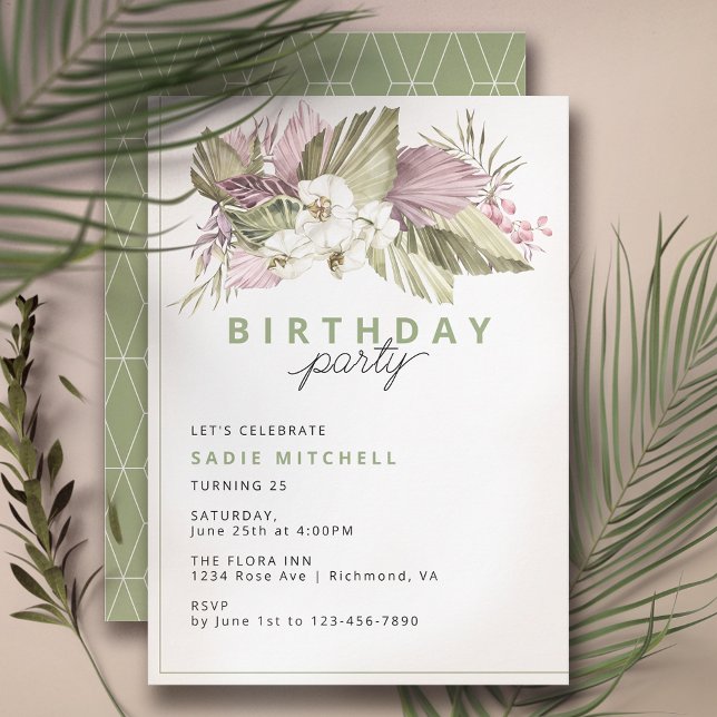 Modern enkel Sage Grönt Tropical Summer Birthday Inbjudningar (Skapare uppladdad)