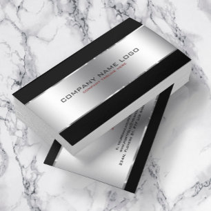 Modern enkel shiny Metallic Silver och Black Visitkort