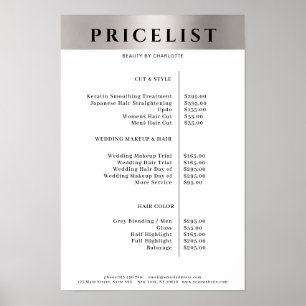 Modern Enkel Silver Salong Prislista Affisch