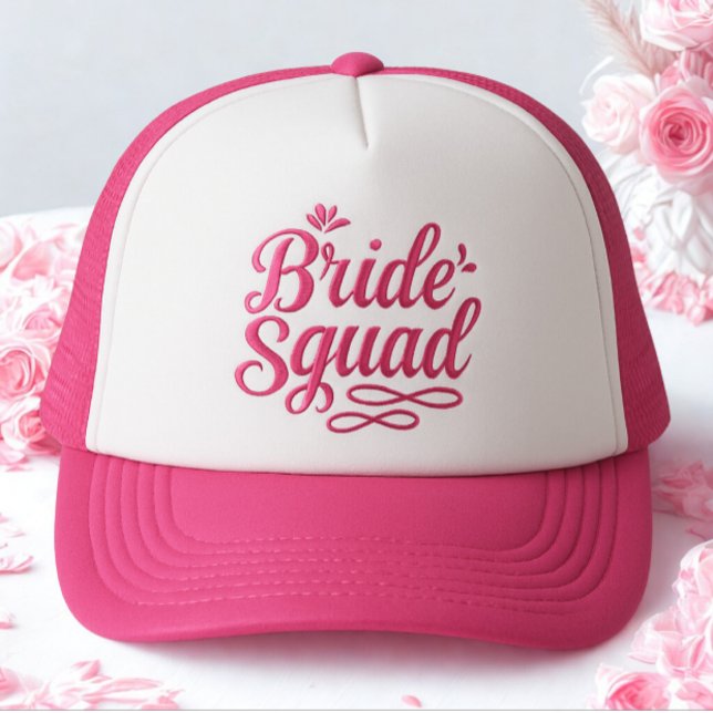 Modern Enkel Sjungande Brud Brudklubb Rosa Text Keps (Modern simple bride squad baseball hat)