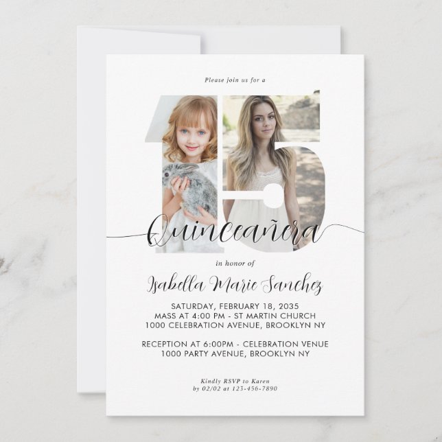 Modern Enkel Skrift 15 Quinceanera Foto Födelsedag Inbjudningar (Framsida)