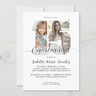 Modern Enkel Skrift 15 Quinceanera Foto Födelsedag Inbjudningar