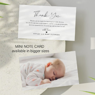 Modern enkel skript foto baby shower tack anteckningskort