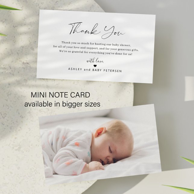 Modern enkel skript foto baby shower tack  anteckningskort (Skapare uppladdad)