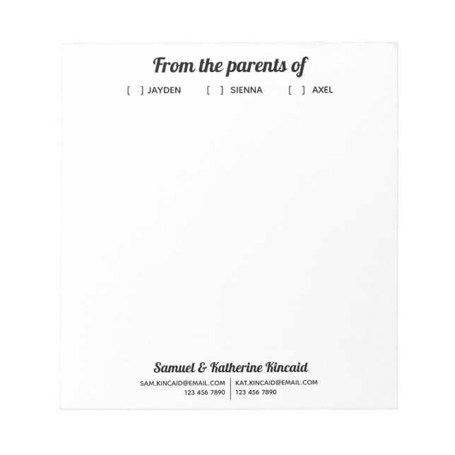 Modern enkel skript från överordnade till  anteckningsblock (Framsida)