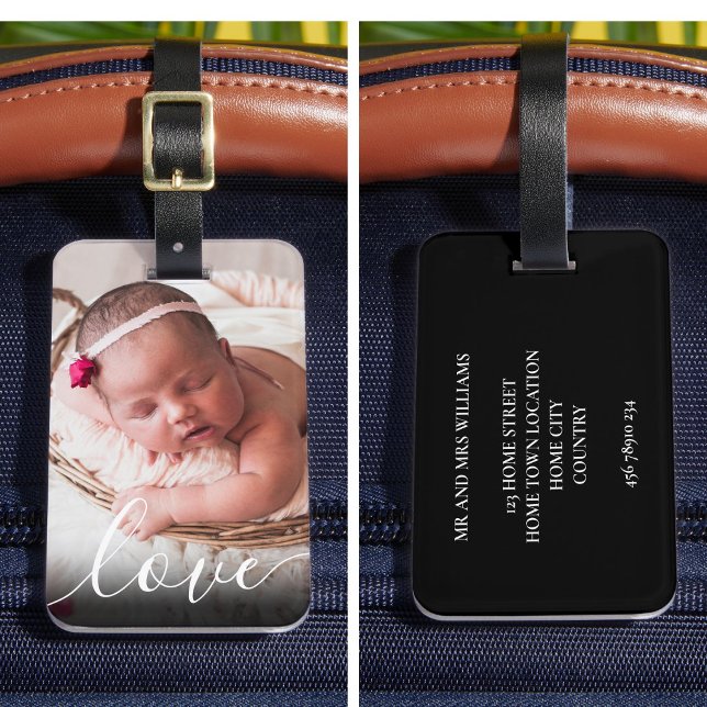 Modern Enkel Skript Kärlek Bebis Foto Bagagebricka (Modern Simple Script Love Baby Photo Luggage Tag)