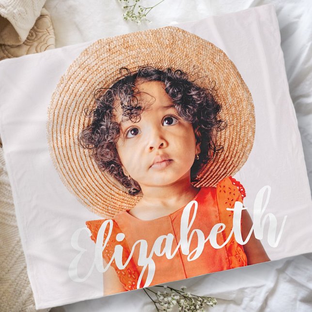 Modern enkel skript Lägg till ditt namn och foto Fleecefilt (Skapare uppladdad)