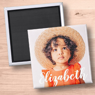 Modern enkel skript Lägg till ditt namn och foto Magnet