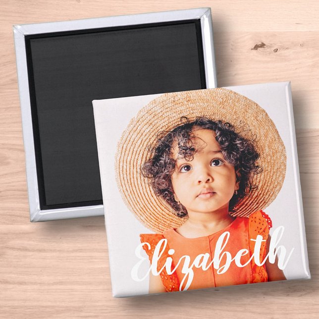 Modern enkel skript Lägg till ditt namn och foto Magnet (Skapare uppladdad)