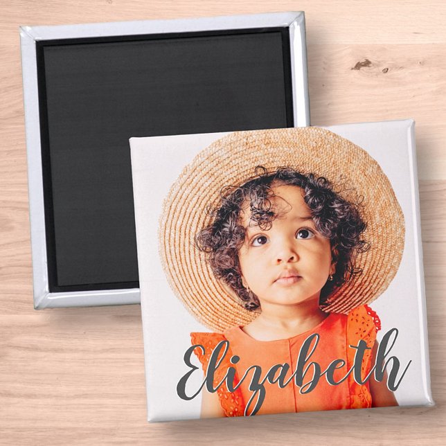 Modern enkel skript Lägg till ditt namn och foto Magnet (Skapare uppladdad)