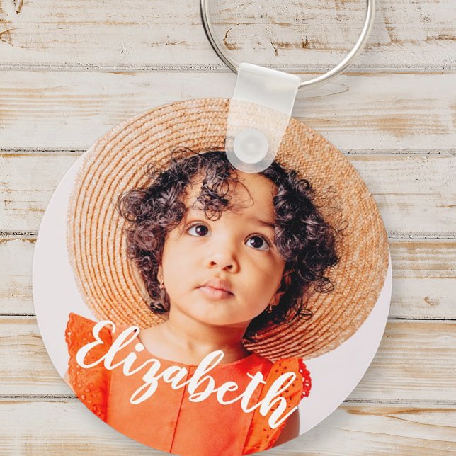 Modern enkel skript Lägg till ditt namn och foto Nyckelring (Skapare uppladdad)