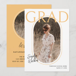 Modern enkel skript orange foto-examensfest inbjudningar