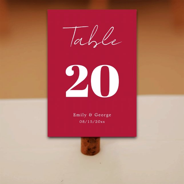 Modern enkel skript Viva-Magenta - minimalt Bröllo Bordsnummer (Skapare uppladdad)