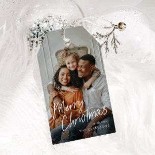 Modern enkel skriptfoto-God jul Presentetikett
