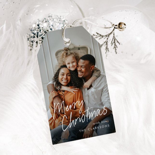 Modern enkel skriptfoto-God jul Presentetikett (Skapare uppladdad)