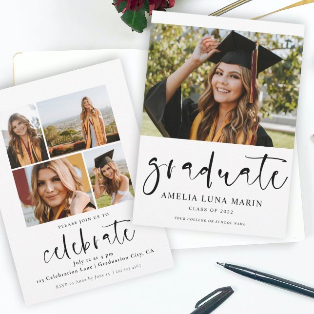Modern enkel skriptfotoinbjudan till Studenten (Skapare uppladdad)