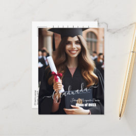 Modern Enkel Spansk Fotoscript Grad Invitation Meddelande Vykort
