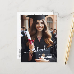 Modern Enkel Spansk Fotoscript Grad Invitation Meddelande Vykort