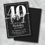 Modern Enkel Stilren Skrift 40-års Födelsedagsfest Inbjudningar<br><div class="desc">Vi presenterar en enkel och modern inbjudan till 40-årsfest, perfekt för att fira denna milstolpe med stil. Den snygga designen har en djärv svart bakgrund med en framträdande "40" högst upp. Nedan är "Fyrtio" elegant skrivet i kalligrafi med skrivstil, vilket ger en touch av sofistikering. Texten genom hela inbjudan kombinerar...</div>