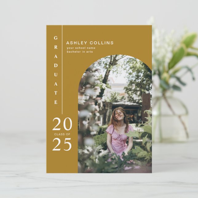 Modern enkel Studentfest för fotopapper i Guld Inbjudningar (Stående Fram)