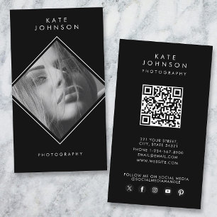 Modern enkel svart Elegant, fotografi QR-kod Visitkort