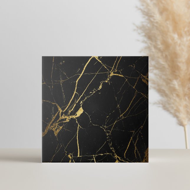 Modern enkel svart Guld-platta Kakelplatta (black and gold marble tiles are a vintage Art Deco style with gold marbling on black)