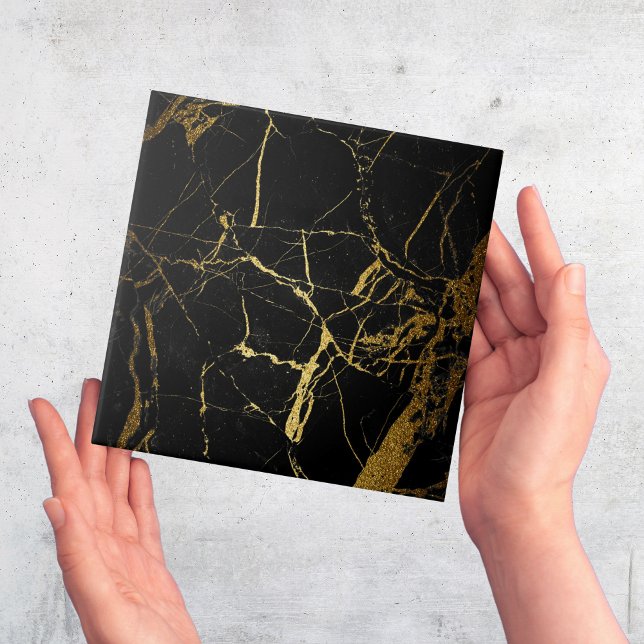 Modern enkel svart Guld-platta Kakelplatta (black and gold marble effect ceramic tiles)