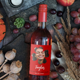 Modern Enkel Svart Lycklig i Kärlek Klöver Foto Vinflaska Etikett