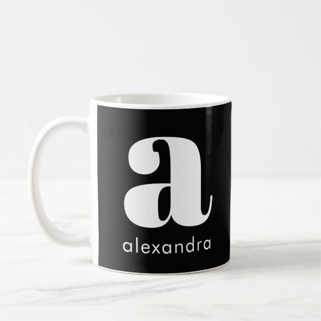 Modern Enkel Svart Monogram Initial Bokstav Namn Kaffemugg (Vänster)