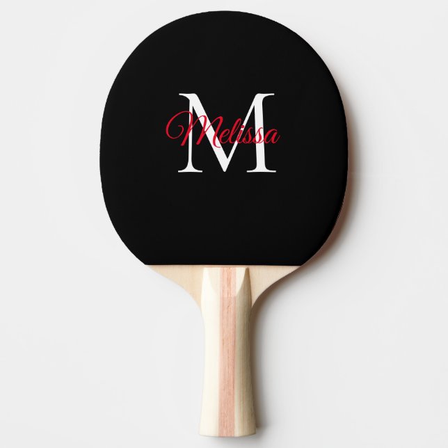 Modern enkel svart monogramrött pingisracket (Framsidan)