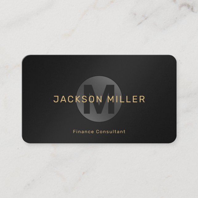 Modern enkel svart och Guld Monogram-Professionell Visitkort (Framsida)