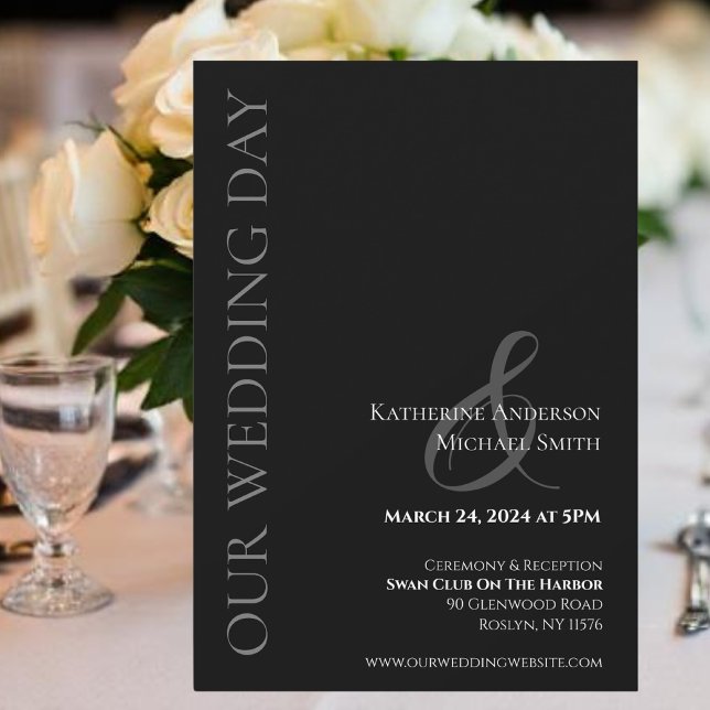 Modern enkel svart och vit Bröllop- Inbjudningar (Modern Simple Black and White Wedding- Invitation)