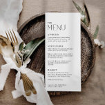 Modern enkel svart och vit Bröllop Meny<br><div class="desc">Minimal- och elegant-menykort är ett klassiskt sätt att ge ett rent och sofistikerat utseende som kompletterar alla bord-inställningar. Behålla den chic med dessa enkla och elegant menykort som aldrig kommer att gå ut från stil. Om du vill ha mer samordningsposter kan du besöka vår moderna samling i Bröllop</div>