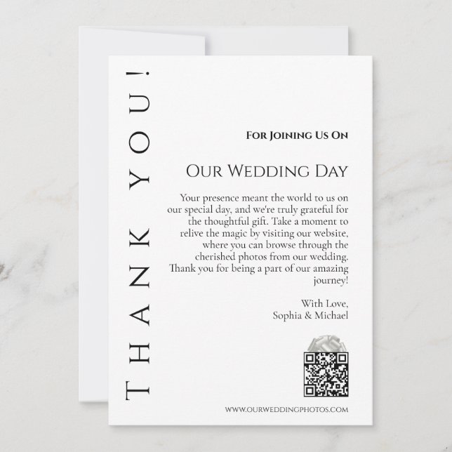 Modern enkel svart och vit-Bröllop Tack- Inbjudningar (Framsida)