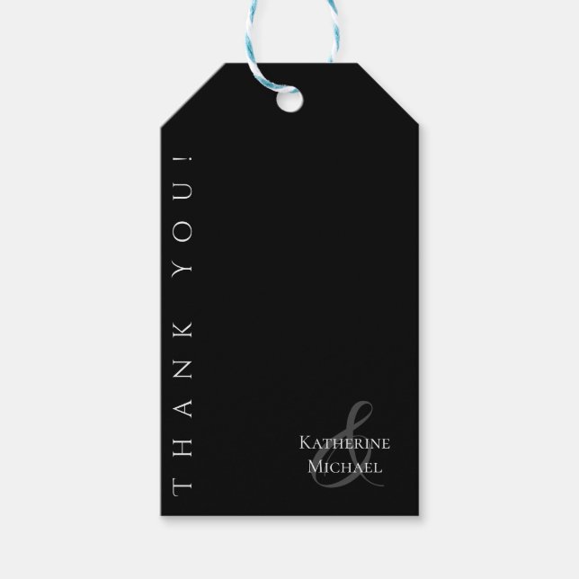 Modern enkel svart och vit-Bröllop - tack Presentetikett (Framsidan)
