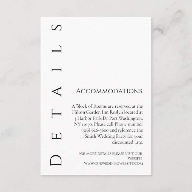 Modern Enkel Svart och Vit-Bruddetaljer- Tilläggskort (Baksida)