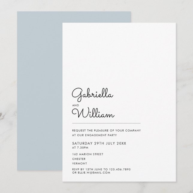 Modern enkel svart och vit Förlovningsfest Inbjudningar (Fram/baksida)