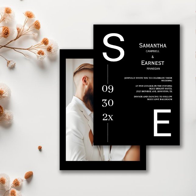 Modern enkel svart och vit foto Bröllop Inbjudningar (Skapare uppladdad)