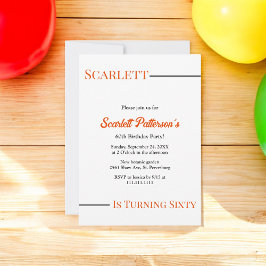 Modern enkel svart och vit Orange 60:e födelsedage Inbjudningar