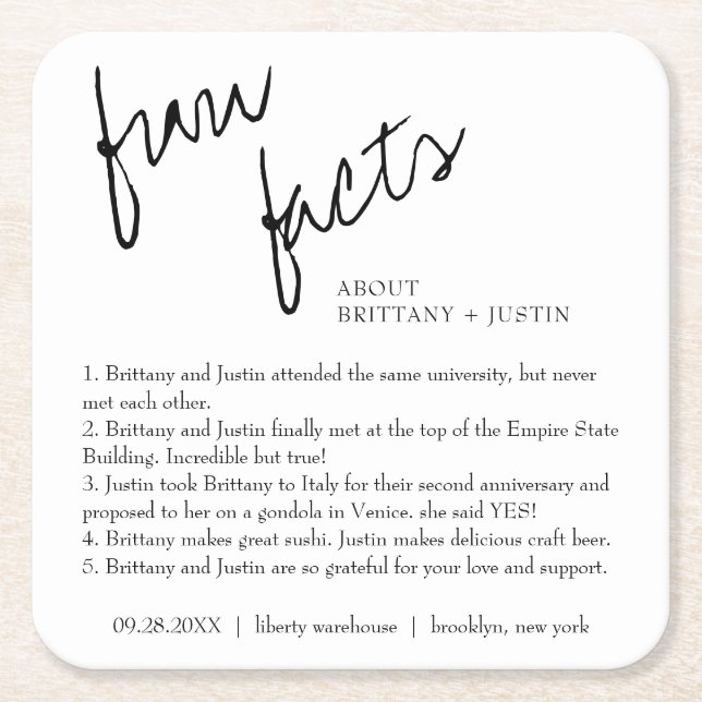 Modern enkel svart och vit Roligt Bröllop Underlägg Papper Kvadrat (Framsidan)