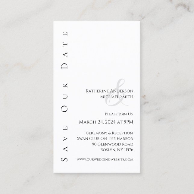 Modern Enkel Svart och Vit-Spara Datum- Visitkort (Framsida)