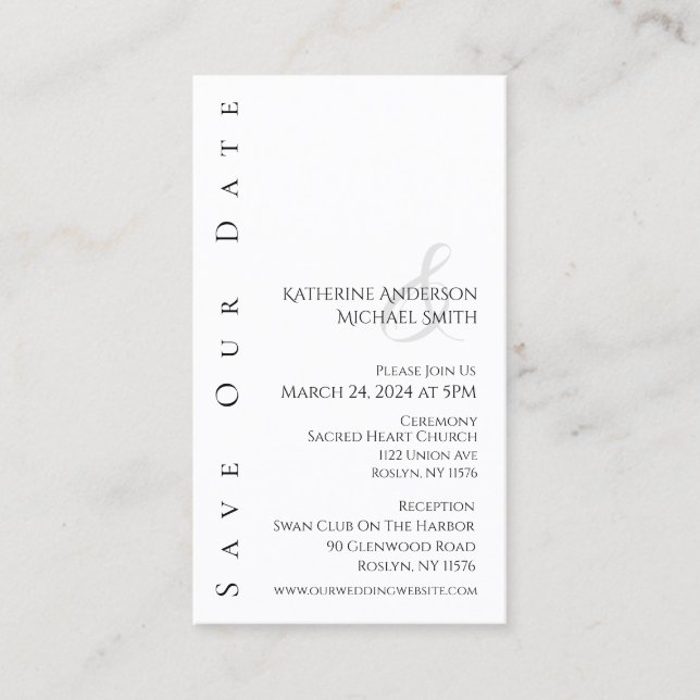 Modern enkel-svart och vit-spara datumet- visitkort (Framsida)