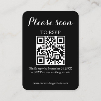 Modern Enkel Svart QR-kod & RSVP Bröllop Tilläggskort