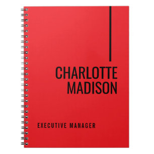 Modern Enkel Svart Röd Minimalist Fet Text Namn Anteckningsbok