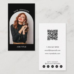 Modern, enkel, svart, svart, vit QR-kod Visitkort