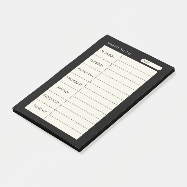 Modern enkel svart vecka post-it block (Vinklad)