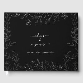 Modern enkel svart & vit minimalistisk blomstergir gästböcker