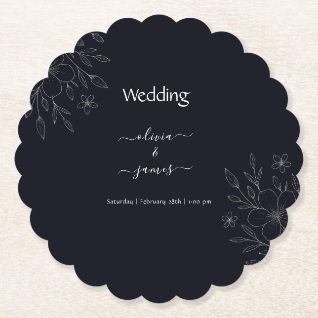 Modern enkel svart & vit minimalistisk blomstergir underlägg papper (Framsida)